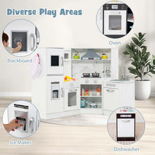 Load image into Gallery viewer, Corner Wooden Kids Kitchen Playset, Little Chef Pretend Toy Kitchen Set w/ Microwave, Range Hood, Washing Basin, Lights &amp; Sounds for Toddlers