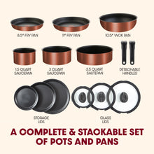 Load image into Gallery viewer, T - Fal Ingenio Expertise Nonstick 14 - Piece Cookware Set, Induction Oven Safe up to 500F, Detachable Handle, Onyx Black