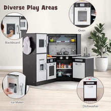 Load image into Gallery viewer, Corner Wooden Kids Kitchen Playset, Little Chef Pretend Toy Kitchen Set w/ Microwave, Range Hood, Washing Basin, Lights &amp; Sounds for Toddlers