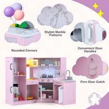 Load image into Gallery viewer, Corner Wooden Kids Kitchen Playset, Little Chef Pretend Toy Kitchen Set w/ Microwave, Range Hood, Washing Basin, Lights &amp; Sounds for Toddlers