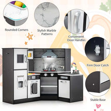 Load image into Gallery viewer, Corner Wooden Kids Kitchen Playset, Little Chef Pretend Toy Kitchen Set w/ Microwave, Range Hood, Washing Basin, Lights &amp; Sounds for Toddlers
