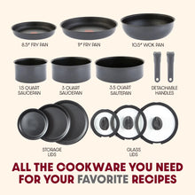 Load image into Gallery viewer, T - Fal Ingenio Expertise Nonstick 14 - Piece Cookware Set, Induction Oven Safe up to 500F, Detachable Handle, Onyx Black