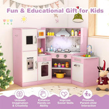 Load image into Gallery viewer, Corner Wooden Kids Kitchen Playset, Little Chef Pretend Toy Kitchen Set w/ Microwave, Range Hood, Washing Basin, Lights &amp; Sounds for Toddlers