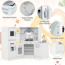 Load image into Gallery viewer, Corner Wooden Kids Kitchen Playset, Little Chef Pretend Toy Kitchen Set w/ Microwave, Range Hood, Washing Basin, Lights &amp; Sounds for Toddlers