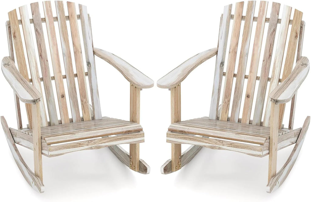 Tangkula Adirondack Rocking Chair with Slatted Seat and High Fanned Back