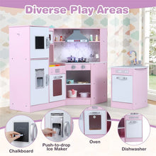 Load image into Gallery viewer, Corner Wooden Kids Kitchen Playset, Little Chef Pretend Toy Kitchen Set w/ Microwave, Range Hood, Washing Basin, Lights &amp; Sounds for Toddlers