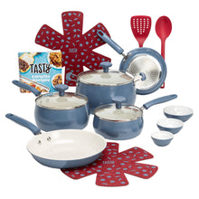 Load image into Gallery viewer, Tasty Clean Ceramic 16 Piece Non-Stick Aluminum Cookware Set, Slate Blue