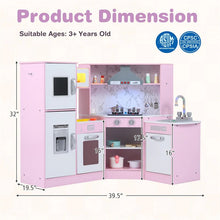 Load image into Gallery viewer, Corner Wooden Kids Kitchen Playset, Little Chef Pretend Toy Kitchen Set w/ Microwave, Range Hood, Washing Basin, Lights &amp; Sounds for Toddlers