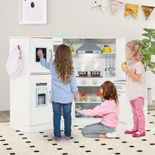 Load image into Gallery viewer, Corner Wooden Kids Kitchen Playset, Little Chef Pretend Toy Kitchen Set w/ Microwave, Range Hood, Washing Basin, Lights &amp; Sounds for Toddlers