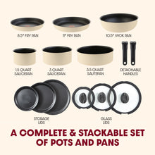 Load image into Gallery viewer, T - Fal Ingenio Expertise Nonstick 14 - Piece Cookware Set, Induction Oven Safe up to 500F, Detachable Handle, Onyx Black
