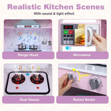 Load image into Gallery viewer, Corner Wooden Kids Kitchen Playset, Little Chef Pretend Toy Kitchen Set w/ Microwave, Range Hood, Washing Basin, Lights &amp; Sounds for Toddlers