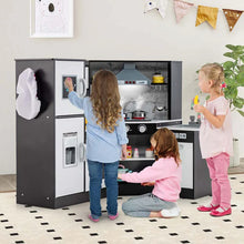 Load image into Gallery viewer, Corner Wooden Kids Kitchen Playset, Little Chef Pretend Toy Kitchen Set w/ Microwave, Range Hood, Washing Basin, Lights &amp; Sounds for Toddlers