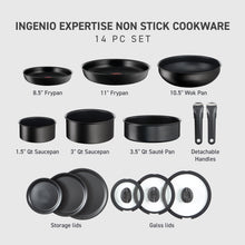 Load image into Gallery viewer, T - Fal Ingenio Expertise Nonstick 14 - Piece Cookware Set, Induction Oven Safe up to 500F, Detachable Handle, Onyx Black